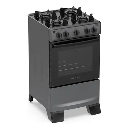 Imagem do Fogao 4 Bocas Atlas Monaco Lustro Automatico Mesa De Aco Esmaltado Titanium 127 220v