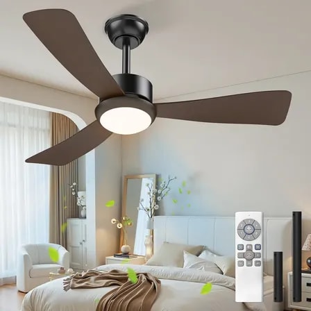 Imagem do Ventilador De Teto Qfun 42 Com Luz Led E Controle Remoto 3 Pas Reversiveis Para Quarto E Sala