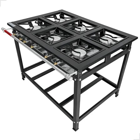 Imagem do Fogao Industrial 6 Bocas Caulim De Piso Chama Potente Alta Pressao Comercial Cor Preto A Gas Paneleiro Reforcado Cozinha Gourmet