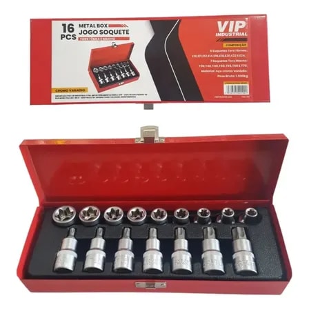 Imagem do Jogo De Soquete Torx Macho E Femea 16 Pcs T30 T70 E10 E24 Cor Vermelho