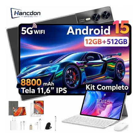 Imagem do Tablet Hancdon S12 Android 15 12gb Ram 512gb Memoria 11 6 Dual Sim Wi Fi Kit Completo Com Teclado Mouse E Caneta Cor Cinza