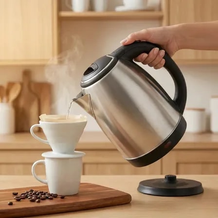 Imagem do Chaleira Eletrica Inox 2l Ferve Agua Cafe Cha Sopa 1100w Cor Cinza Jarra 2 Litros Prateado Aco Inox 1000w Aquecimento Rapido Inox Cinza 127v