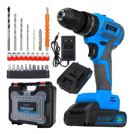 Imagem do Furadeira Parafusadeira Sem Fio 36v 2baterias Estojo Bivolt Azul 127 220v