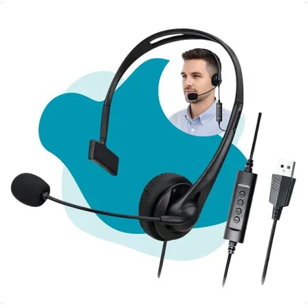 Imagem do Fone De Ouvido Com Microfone Usb Heaset Call Center Telemarketing Jogos Reuniao Empresa Trabalho Profissional Com Fio Atendimento Call Center Heaseats Home Office Computador Notebook Telefone Pc