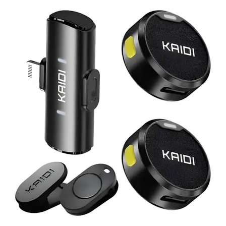 Imagem do Microfone Kaidi Lightning Sem Fio Duplo Lapela Redondo Micro Preto
