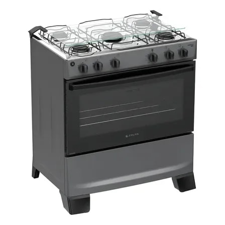Imagem do Fogao 5 Bocas Atlas Monaco Plus Com Mesa De Inox Automatico Titanium Bivolt 127 220v