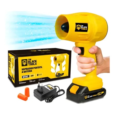 Imagem do Soprador Portatil Turbo Sem Fio Bateria Vento Forte 21v Amarelo 127 220v
