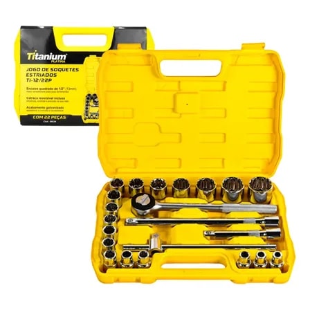Imagem do Jogo Kit De Ferramentas Manuais Chave Catraca 1 2 8 A 32mm Titanium Platina Cor Amarelo
