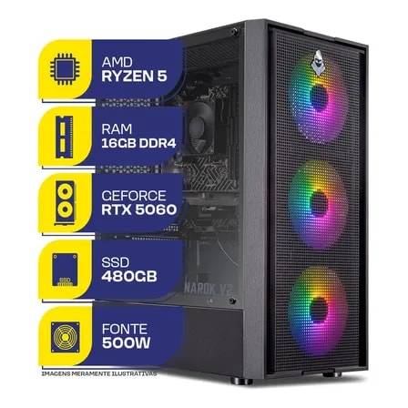 Imagem do Pc Gamer Mcl Ryzen 5 5500 Rtx 5060 16gb Ddr4 Ssd 480gb 480 Gb 16 Gb Rtx 5060 8gb