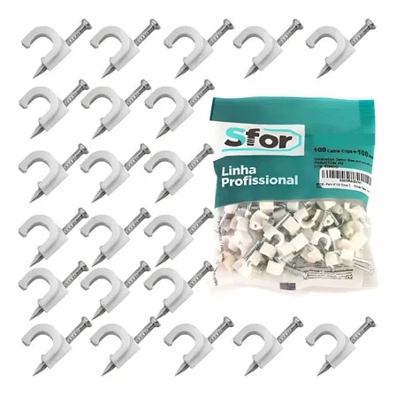 Imagem do Kit 100 Grampo Fixa Fios Cabo Coaxial De Tv Miguelo 6mm Branco