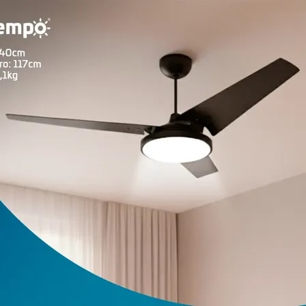Imagem do Ventilador De Teto Maya Beltempo Turbo 180w Com Led 24w Luz Branca Alta Potencia Pas Maiores Para Maximo Fluxo De Ar 3 Mdf 60hz 127v Preto Negro 1 17 M