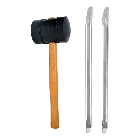 Imagem do Kit Borracheiro Com 2 Espatulas Chata 30cm Martelo Borracha