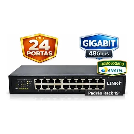 Imagem do Switch Gigabite 24 Portas 10 100 1000 Homologado Anatel 48gbps Para Rack 19