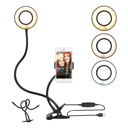 Imagem do Iluminador Ring Light Led Mesa Prendedor Celular Selfie Preto