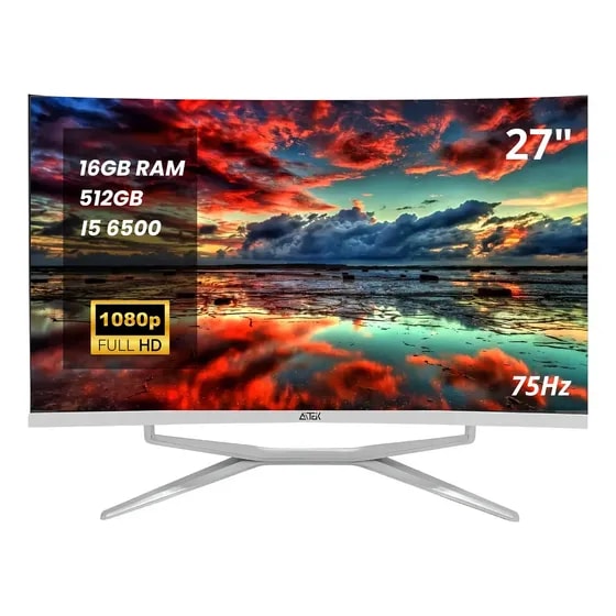 Imagem do Pc All In One Curvo Fhd 27 75hz Va I5 6500 16gb Ram 512gb Cor Branco
