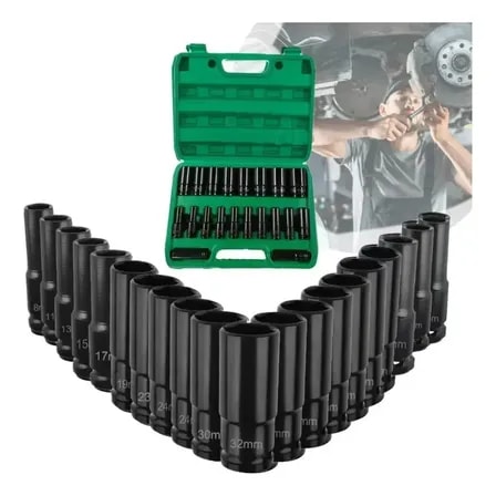 Imagem do Jogo Soquete Longo Sextavado Impacto 1 2 8 A 32 Mm 15pcs Preto