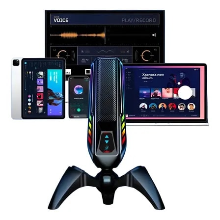 Imagem do Microfone Gamer Stream Light Led Rgb Live Unidirecional Preto
