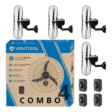 Imagem do Ventilador 60cm Silencioso Combo 4 Oscilante Ventisol 60 Cm Preto 127v Plastico