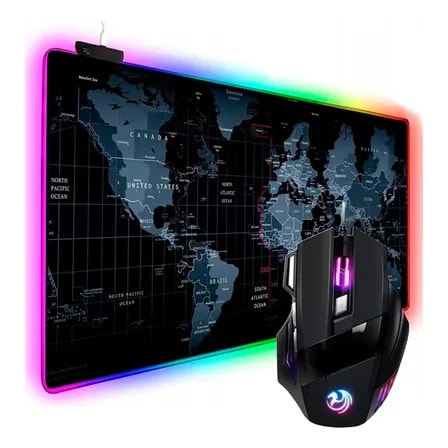 Imagem do Kit Mouse Gamer 7 Botoes Mouse Pad Extra Grande 30x80 Rbg Cor Preto