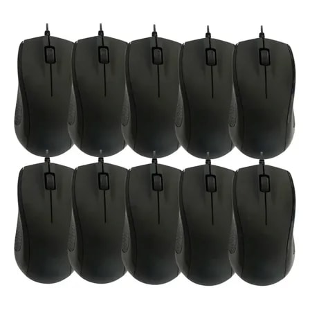 Imagem do Kit 10 Mouse Optico Usb Mageon Ergonomico 1000 Dpi Fio Longo Preto