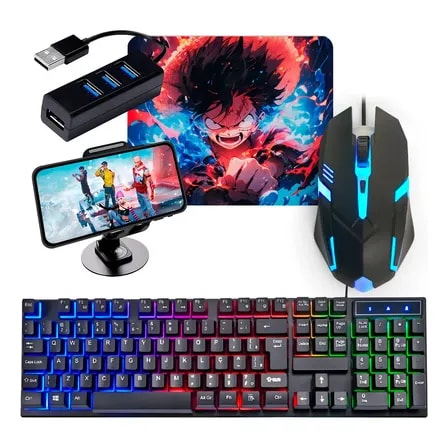 Imagem do Kit Gamer Mageon Teclado Semimecanico Rgb Abnt2 Mouse 2400dpi Mousepad Preto