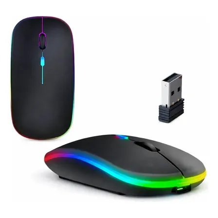 Imagem do Mouse Sem Fio Recarregavel Wireless Rgb Optico Led Preto Preto
