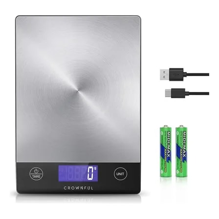 Imagem do Balanca Digital Crownful De Cozinha 15 Kg 1 G Em Aco Inoxidavel Com Display Lcd E Recarregavel Tipo C