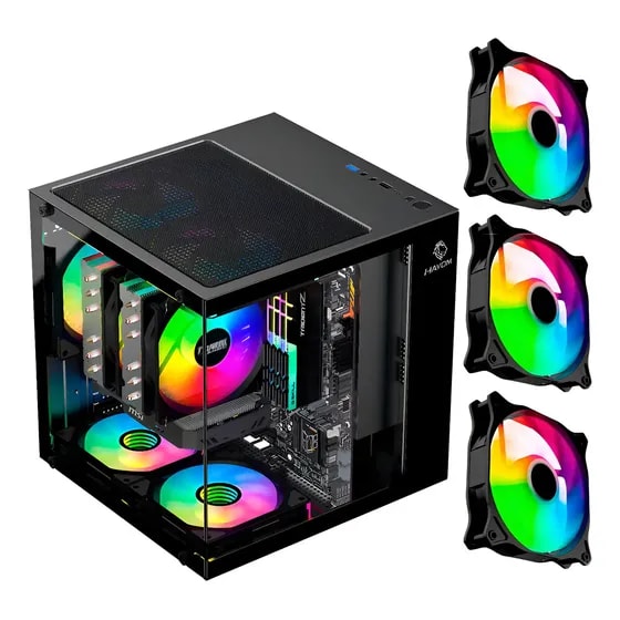 Imagem do Mini Gabinete Gamer Gb1787 Preto Com 3 Fans Rgb Micro Atx