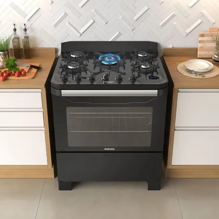 Imagem do Fogao 5 Bocas Itamaster Digital Itatiaia Preto Com Mesa De Vidro E Trempe Ferro Fundido 127 220v