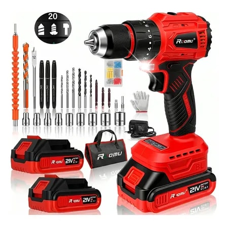 Imagem do Parafusadeira Furadeira De Impacto 21v Brushless 2 Baterias Vermelho 110 127 220v 60