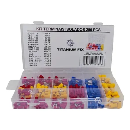 Imagem do Kit Terminais Eletricos Isolados 200 Unidades Garfo Olhal Pino