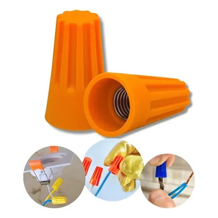 Imagem do 100un Conector Emenda Rapida Torcao 1 5 A 6mm P3h Laranja Terminal Derivacao Dedal Manuks Ferramentas