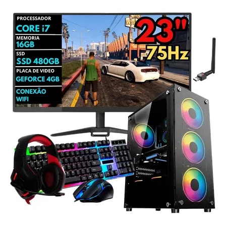 Imagem do Pc Gamer Intel I7 Ssd 480gb 16gb Placa Video 4gb 500w 23 Pol 16 Gb