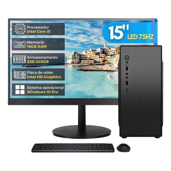 Imagem do Computador Completo 2eletro Office Intel Core I5 16gb Ram Ssd 240gb Monitor Led 15 4 Preto Bivolt Cdf 0101of