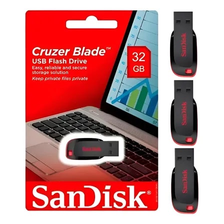 Imagem do Kit 3 Pendrives 32 Gb Sandisk Crozer Blade Preto E Vermelho Sandisk