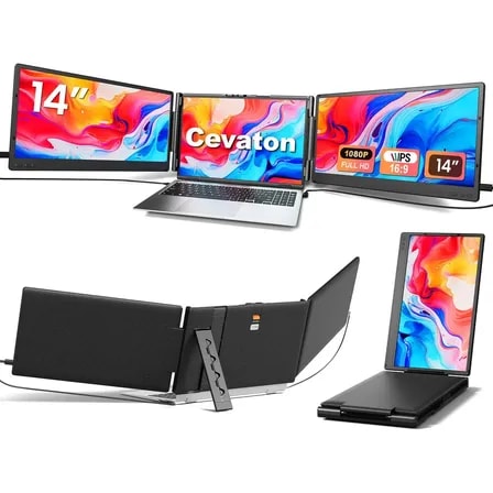 Imagem do Monitor Portatil Cevaton T2 Pro 14 Fhd Ips 1080p Ips 2 Alto Falantes Tipo C 2 Hdmi Compativel Windows Android Para Notebook 13 17 3 Preto