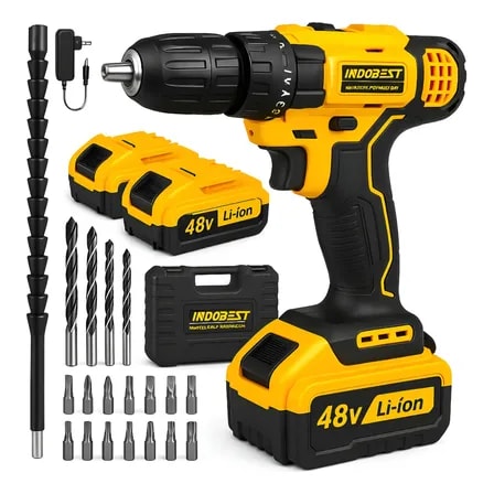 Imagem do Parafusadeira Furadeira Sem Fio 48 2 Baterias 340w C Brocas Preto 127 220v