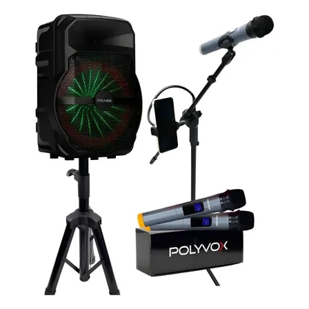 Imagem do Kit Show Polyvox Caixa De Som 10 Tripes Mic S Fio Preto 127 220v