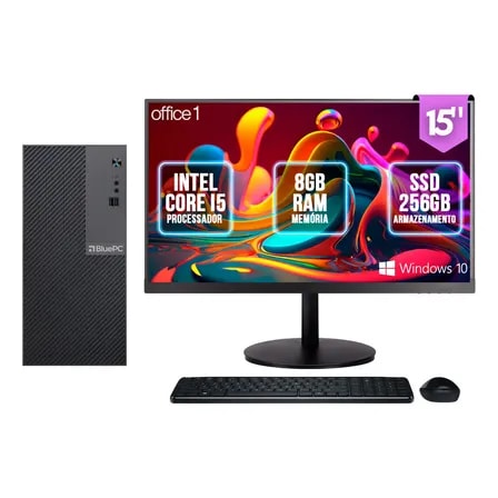 Imagem do Computador Completo Intel Core I5 8gb Ram Ssd 256gb Monitor Led 15 Windows 10 Pro Preto Bivolt Bluepc Office1 Cdbp Off1 101 256 Gb 8 Gb Intel H Series