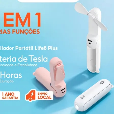 Imagem do Jisulife Mini Ventilador Portatil De Mao 3 Em 1 Com Lanterna E Power Bank Life8 Plus 3 Velocidades Duracao Ate 46horas Cor Branco