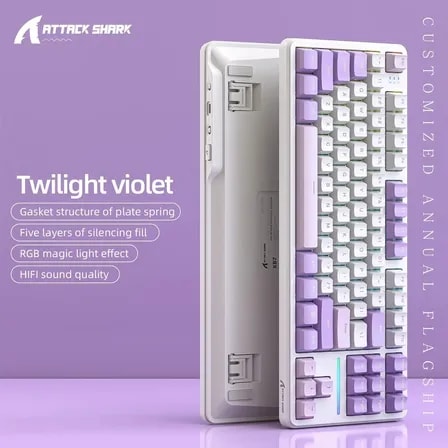 Imagem do Teclado Mecanico Gamer Sem Fio Attack Shark X87 Twilight Violet Ingles Us