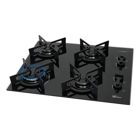 Imagem do Cooktop Fit Line Fischer 4 Bocas Chama Rapida Trempe Iron Vidro Preto 36310 102671 127 220v