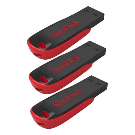Imagem do 3 Pen Drive De 128 Gb Sandisk Cruzer Blade Usb 2 0 Para Pc Preto Vermelho Liso