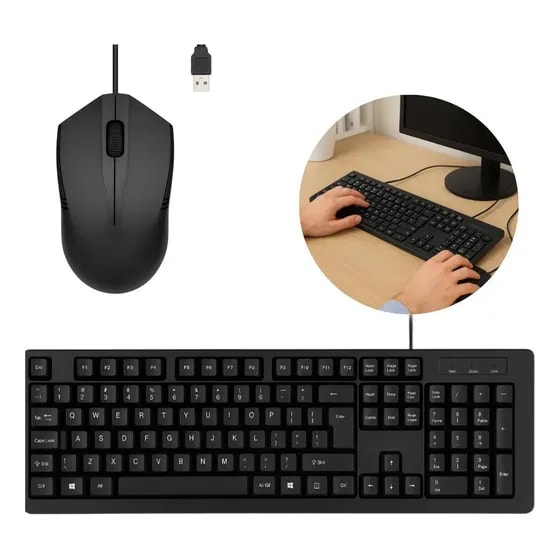 Imagem do Kit Combo Teclado E Mouse Com Fio Usb Cor Preto Layout Abnt2 Piracomp