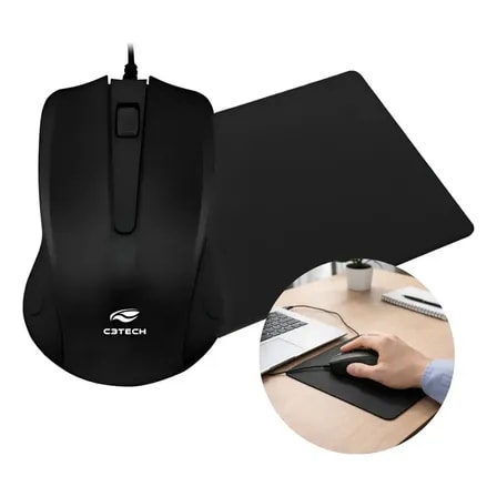 Imagem do Mouse Dex Preto Com Fio Usb 1000 Dpi Optico Com Mousepad