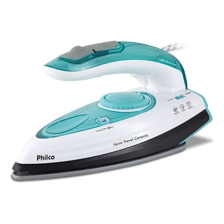 Imagem do Ferro De Passar Travel Ceramic Azul E Branco Philco Cor Azul Turquesa