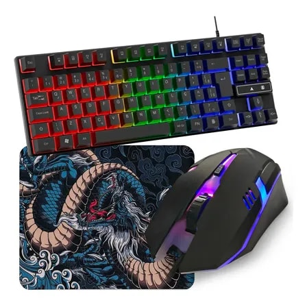 Imagem do Kit Teclado Semi Mecanico Gamer Led Rgb Mouse Optico Laser Mousepad Estampado Mageon Preto