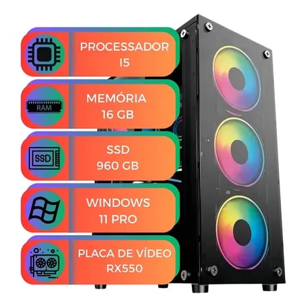 Imagem do Computador Gamer Intel Core I5 Rx550 16gb Ssd 960gb Windows 11 960 Gb 16 Gb