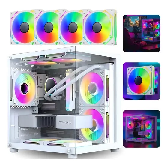 Imagem do Gabinete Gamer Aquario Em Vidro Temperado Com 4 Fans Cooler Rgb Mid Tower Placa Mae Micro Atx Itx Cor Branco Digital Informatica
