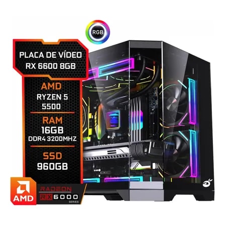 Imagem do Pc Gamer Rx 6600 8gb Ryzen 5 5500 16gb Ddr4 Ssd 960gb 960 Gb 16 Gb Radeon Rx 6600 8gb